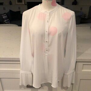 Catherine Malandrino Lg Slv Poly 5 Button Sheer Blouse Pleat Cuffs Wht Sz S NWOT
